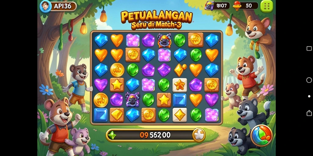 Gameplay seru dalam game Match-3 dengan beragam permata.