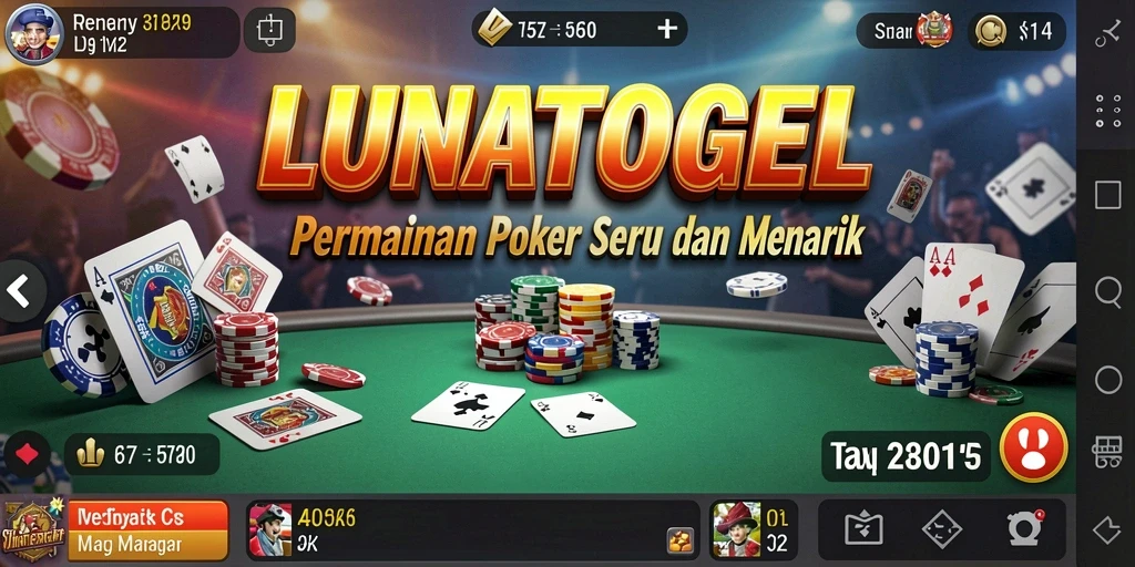 Tampilan gameplay seru dalam LUNATOGEL yang menampilkan permainan poker.
