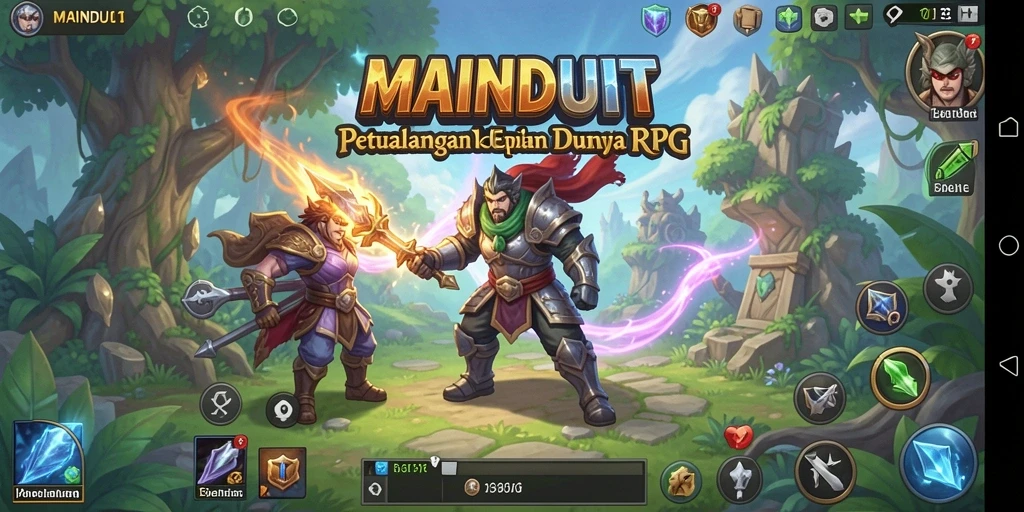 Tampilan gameplay menarik dari MAINDUIT yang menampilkan pertarungan RPG yang mendebarkan.