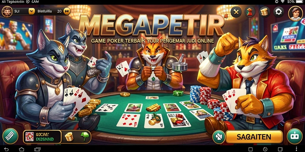 Screenshot utama MEGAPETIR menampilkan gameplay Poker yang seru.
