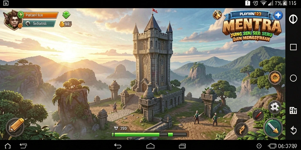 Screenshot utama PLAYWIN123 menampilkan aksi pertahanan menara yang intens di medan perang.