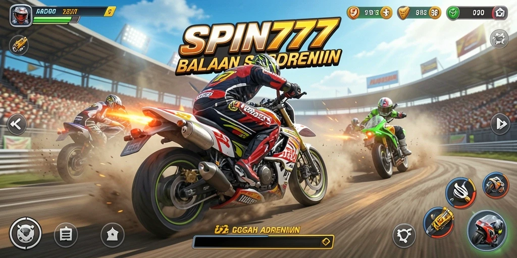 Tampilan balapan penuh aksi dalam SPIN777 dengan motor yang bertenaga.