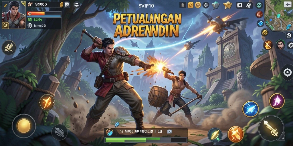 Screenshot SVIP10 menunjukkan adegan pertempuran yang intens dengan grafis yang memukau.