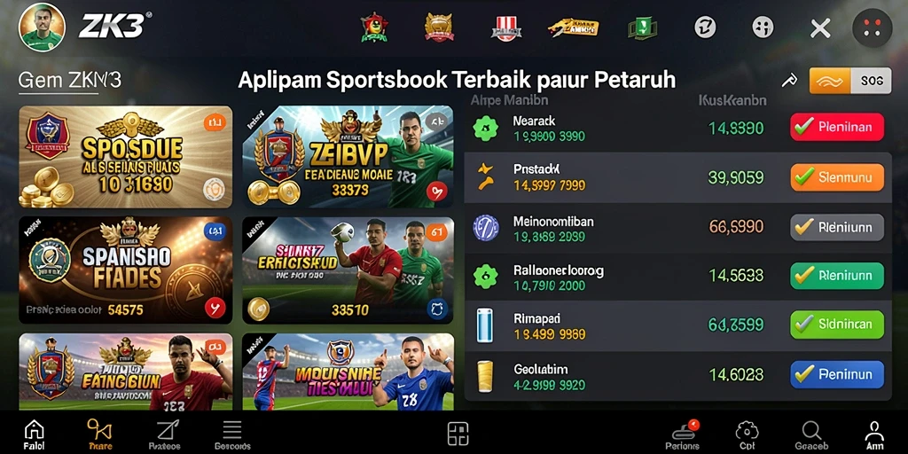 Tampilan screenshot ZK3 menampilkan fitur taruhan olahraga yang menarik.
